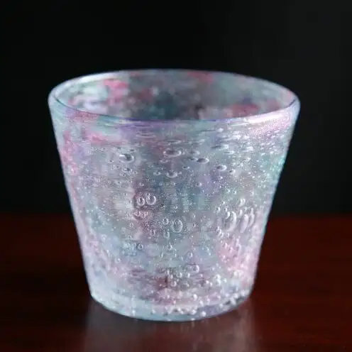 【ガラス工房雫】泡花口広カップ＜朝顔＆紫陽花＞2個セット