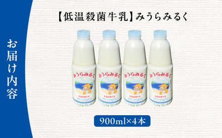 【 低温殺菌牛乳 】 みうらみるく 900ml × 4本 M091-001-01 飲料
