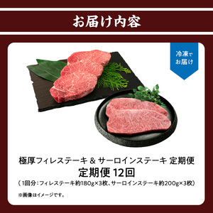 上場亭 定期便 厳選佐賀牛「極厚フィレステーキ」＆「サーロインステーキ」【年12回】｜牛肉定期便【Z015】