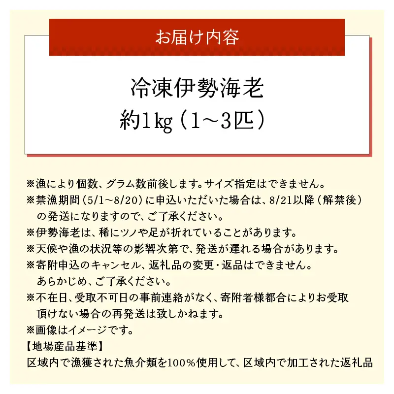 沖永良部島 直送 ！ 素潜り漁師 オススメ の 冷凍 伊勢海老 約 1kg （ 1 ～ 3匹 ）！ W030-003u 海鮮 エビ