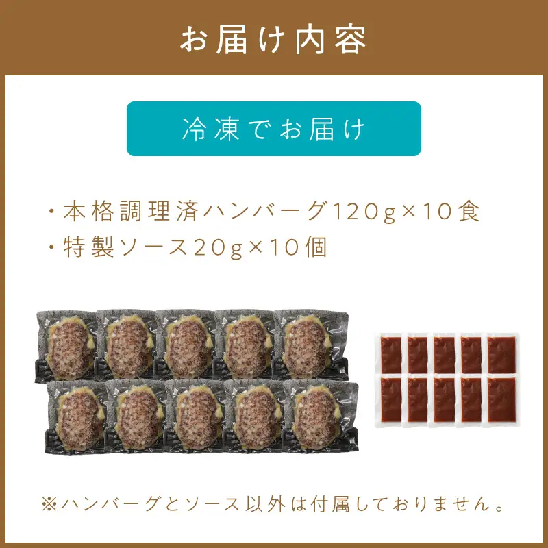 本格調理済ハンバーグ10食 特製ソース付【001-0010】ハンバーグ 惣菜 冷凍 湯せん レンジ 10個 真空 個食 パック 送料無料