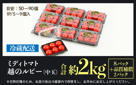 【先行予約】ミディトマト 越のルビー 約2kg 10パック（8パック＋品質補償2パック）／ 福井県産ブランドトマト 農家直送 有機肥料 低農薬 ※2026年9月下旬より順次発送 [aw069-a005]