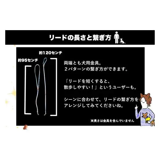 『蒼』反射材の光る犬用リード【小型犬10kg用】【散歩 愛犬 夜散歩 手作り 阿見町 茨城県】(40-16)
