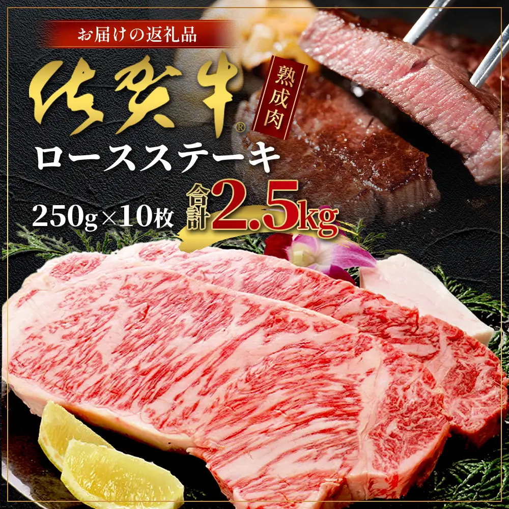 【熟成肉『ステーキ満喫』コース  佐賀牛  ロースステーキ ２５０ｇ×１０枚  V-7
