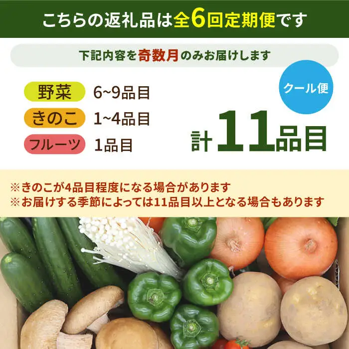 【6回定期便 奇数月コース】野菜 キノコ 果物 11品目 詰め合わせ 野菜 / 吉岡青果 [SCZ005] 