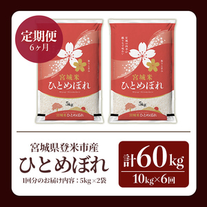 ≪令和8年産≫【6回定期便】ひとめぼれ 計60kg (10kg×6回配送) 登米市産 お米 おこめ 米 コメ 白米 ご飯 ごはん おにぎり お弁当 6か月 頒布会【登米ライスサービス株式会社】tm457