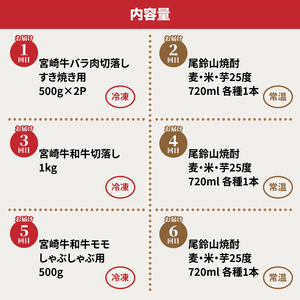 【定期便6回】宮崎牛と焼酎　ちょっと特別なおうち時間 K00_T013_2