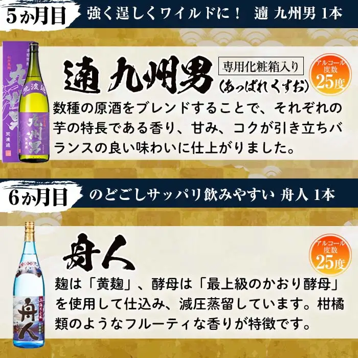 No.767 ＜定期便・全6回(連続)＞南国酒造の厳選芋焼酎定期便Bコース(1800ml×6銘柄各1本・合計10.8L)蔵番九人衆・遖 九州男など！