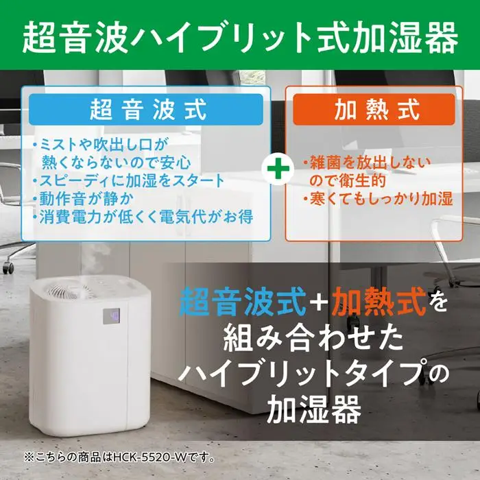 サーキュレーター加湿器 HCK-5520-W ホワイト 加湿器 サーキュレーター 風邪 ハイブリッド式 加熱式 超音波式 おしゃれ スチーム式 大容量 加湿機 空気循環 ウィルス アイリスオーヤマ
