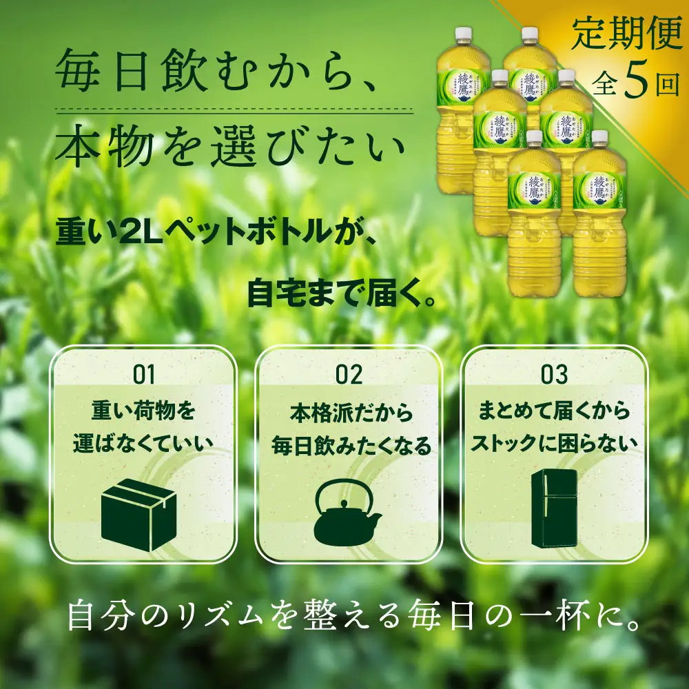 『定期便：全5回』綾鷹2L×6本【38001502】