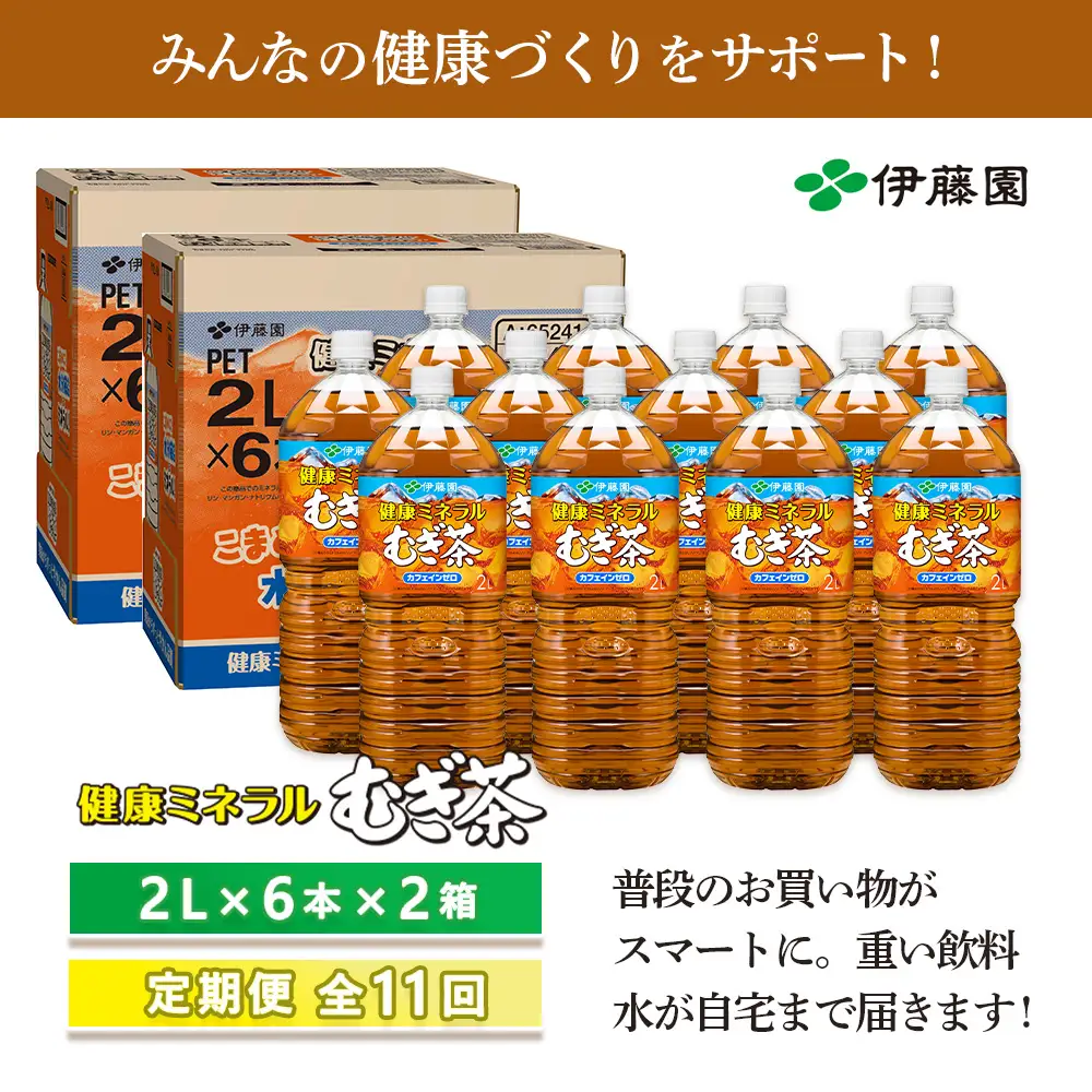 『定期便：全11回』健康ミネラルむぎ茶2L×6本×2箱【50002301】