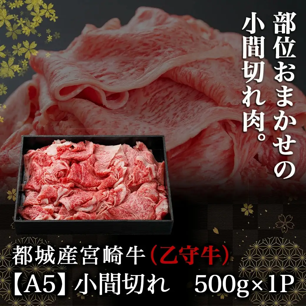数量限定！【宮崎牛A5】小間切れ500g(乙守牛)〔19-6502〕_(都城市) 都城産宮崎牛 乙守牛 A5 小間切れ 500g×1パック 牛肉 