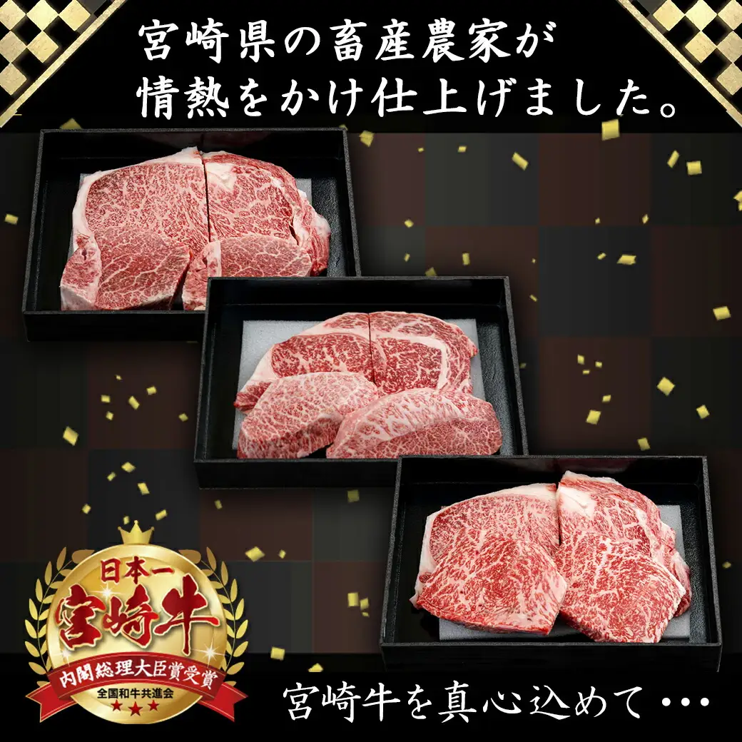 2種の部位を楽しめる♪月替わり宮崎牛ステーキ定期便(6ヶ月)〔T132-6-6501〕_(都城市) 宮崎牛 ロース ヒレ モモ ミスジ ステーキ 