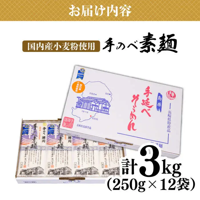 【手のべ陣川】 島原 手延べ そうめん 3kg / SC-35/ 袋入 そうめん 島原そうめん 手延べ 麺 素麺 / 南島原市 / ながいけ [SCH017]