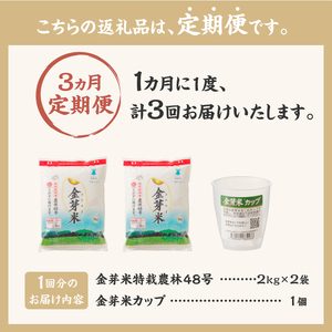 【3ヶ月定期便】 金芽米特別栽培米農林48号4kg(2kg×2)　ふっくら 糖質オフ カロリーオフ BG無洗米 希少銘柄 小分け 山梨県 北杜市産 [h151]