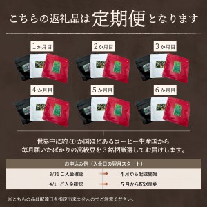 メール便発送【訳あり】【定期便】コーヒー 世界の高級豆 希少豆　6ヶ月コース(粉) スペシャルティコーヒー 珈琲 自家焙煎 珈琲