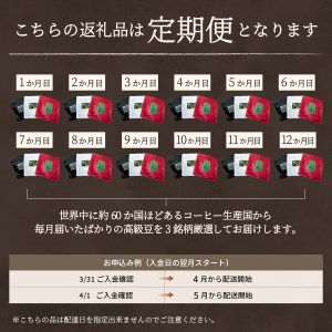 メール便発送 【訳あり】【定期便】コーヒー 世界の高級豆 希少豆　12ヶ月コース(豆)  珈琲 スペシャルティコーヒー 自家焙煎 珈琲