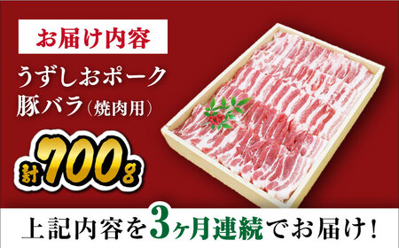 【3回定期便】焼肉 長崎うずしおポーク 豚バラ 700g 訳あり＜スーパーウエスト＞[CAG020] 焼肉