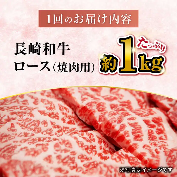 【12回定期便】【 訳あり 】 長崎和牛 ロース 焼肉用 約1kg×12回 定期便 ＜大西海ファーム＞ [CEK149]