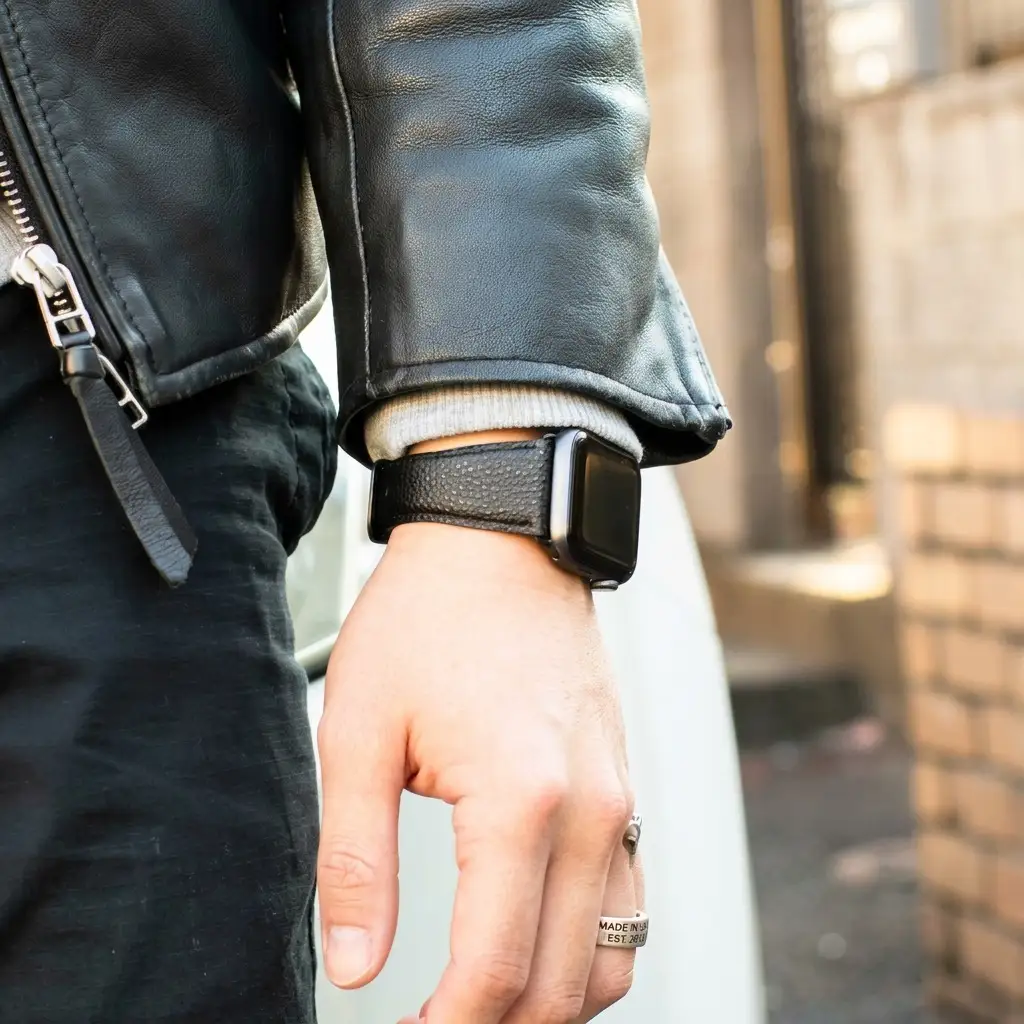 レザーバンド姫路黒桟革AppleWatch替えベルトレザーバンド【45mm】 ブラック×ブラック