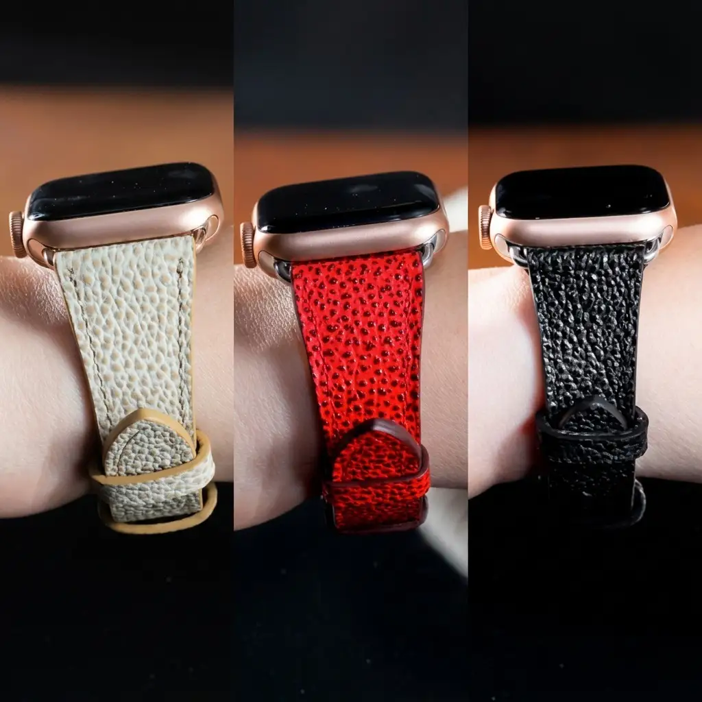 レザーバンド姫路黒桟革AppleWatch替えベルトレザーバンド【41mm】 ホワイト×シルバー
