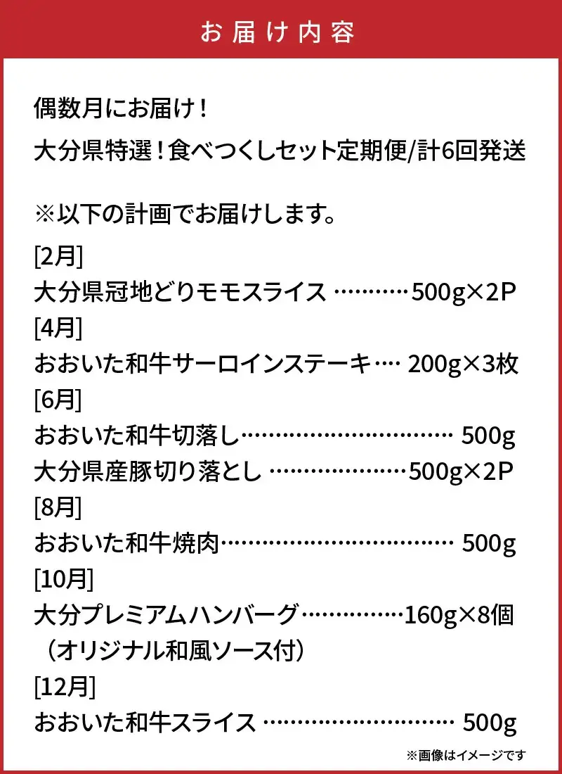 偶数月にお届け！大分県特選！食べつくしセット定期便/計6回発送_2137R