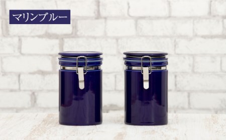 【美濃焼】コーヒーキャニスター200 2個セット ホワイト×マリンブルー【ZERO JAPAN】保存容器 コーヒー豆 紅茶 緑茶 日本茶 陶器 密閉 密封 遮光 コーヒー 豆 粉 おしゃれ パッキン付き 調味料入れ キッチン収納 シンプル 無地 かわいい 密封瓶 [MBR145]