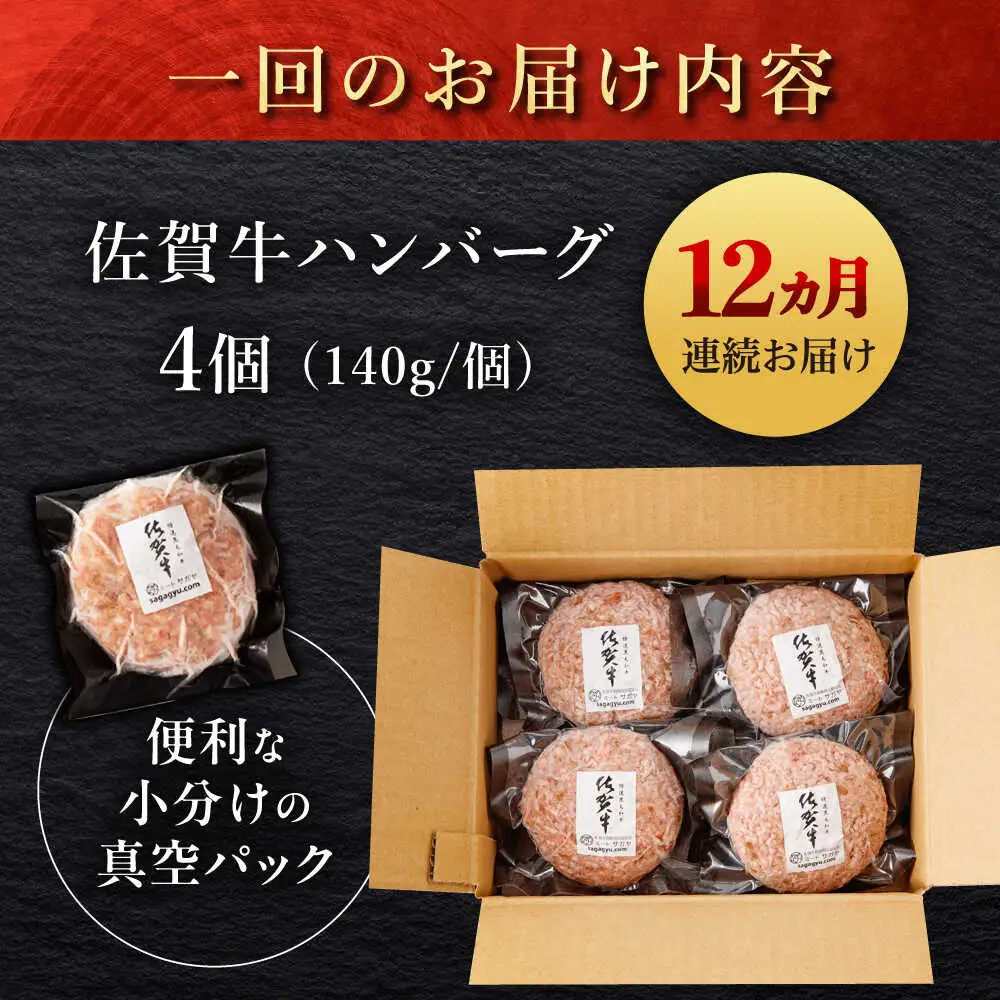 【12回定期便】佐が家 佐賀牛100% ハンバーグ 4個 /ナチュラルフーズ [UBH022] 佐賀牛 ハンバーグ