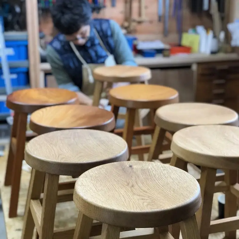 四方転びのスツール（ホワイトオーク材）/　丸椅子　スタッキング　伝統工法　無垢材【GOOD WOOD WORKS】_HA0715