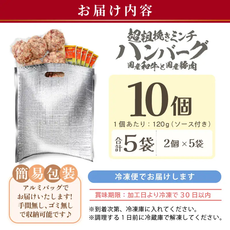 ハンバーグ 120g × 10個 ソース付き 生ハンバーグ [A-2262]