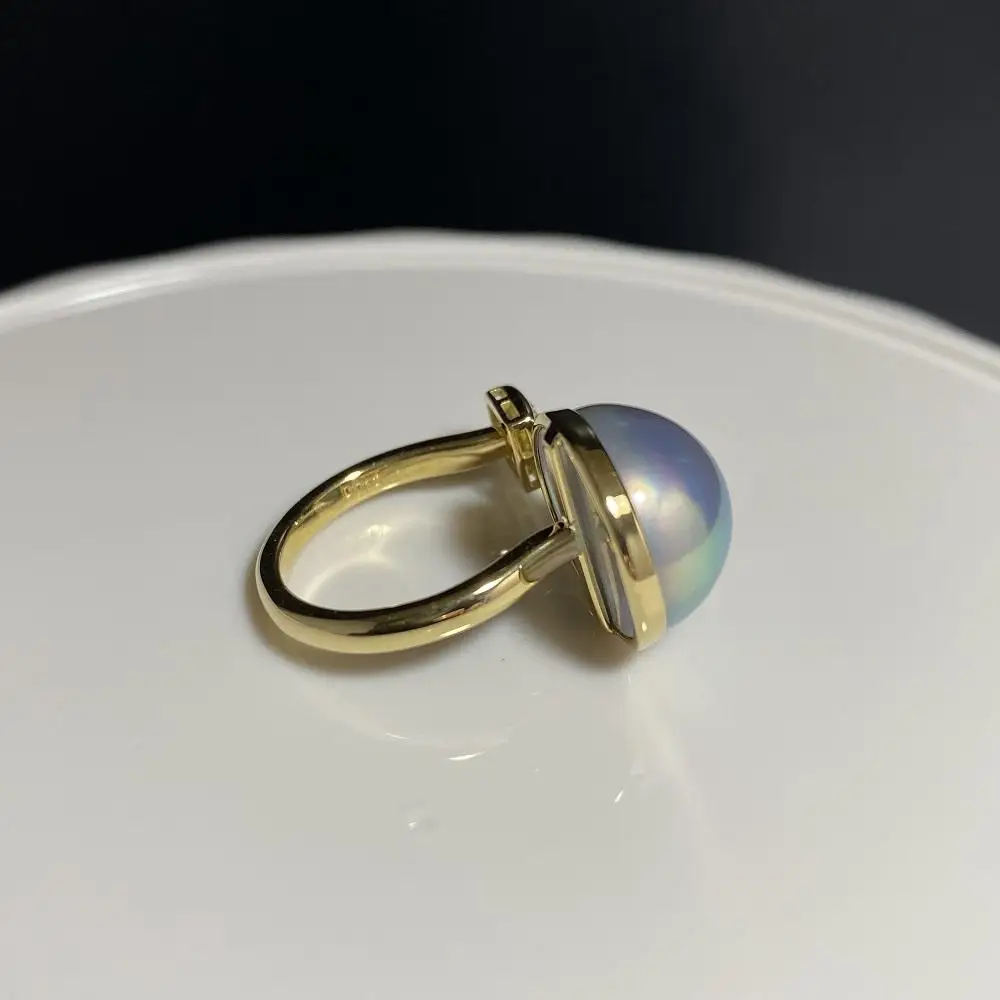 【奄美パール】奄美の輝き®×虹珠　マベ真珠 13mm K18イエローゴールド巻リング2053＜数量限定＞