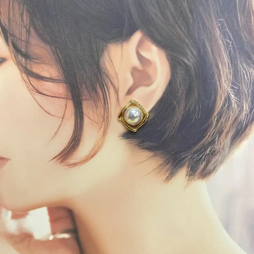 【奄美パール】奄美の輝き®×桜珠　マベ真珠 13mm K18イエローゴールド巻ピアス2477＜数量限定＞