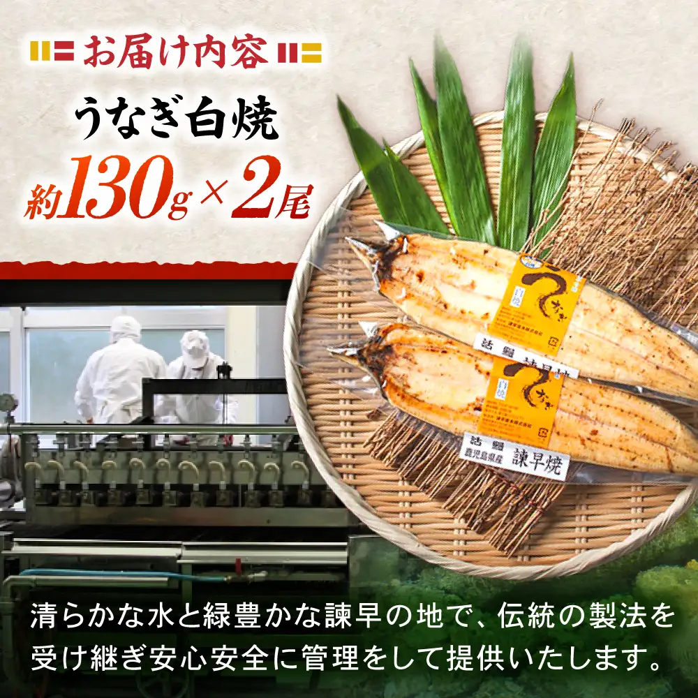 ＜諫早淡水＞うなぎ白焼き 2尾 / うなぎ ウナギ 鰻 白焼き 白焼 国産 冷凍 小分け / 諫早市 / 諫早淡水株式会社 [AHAT011]