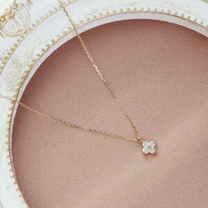 【K10ピンクゴールドダイヤモンドネックレス】大人気 ダイヤモンド0.132ct 可愛い4枚花びら 長さ40cm KN01001D / 金 ゴールド ダイヤ ジュエリー アクセサリー ギフト プレゼント レディース シンプル 定番 ネックレス