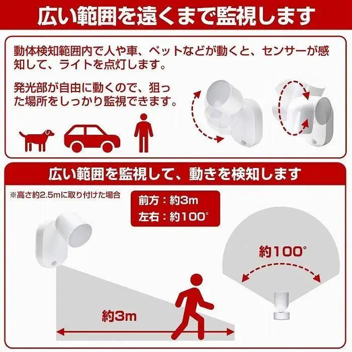 LEDセンサー付ライト　電球色・白色　マグネット　電池式　PM-L751W