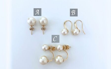 コットンパール「キスカ」シンプルショートネックレス(金具ゴールド)とピアス３点セット