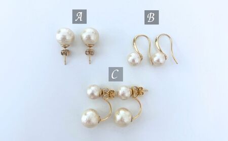 コットンパール「キスカ」ロングネックレス(金具ゴールド)とピアス３点セット