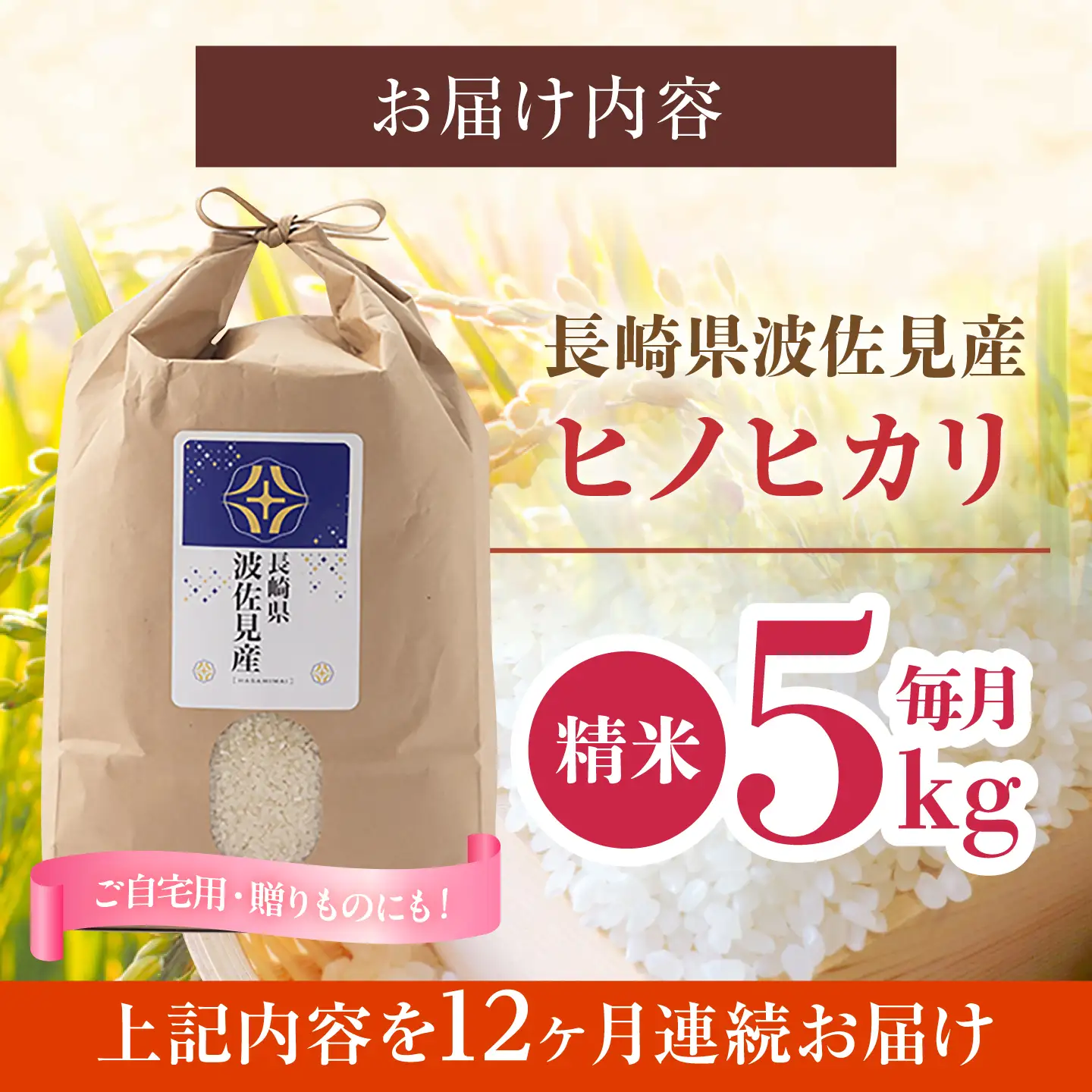 【令和6年度米】【全12回定期便】ヒノヒカリ 白米 5kg×12回 計60kg 波佐見町産【冨永米穀店】 [ZF06]