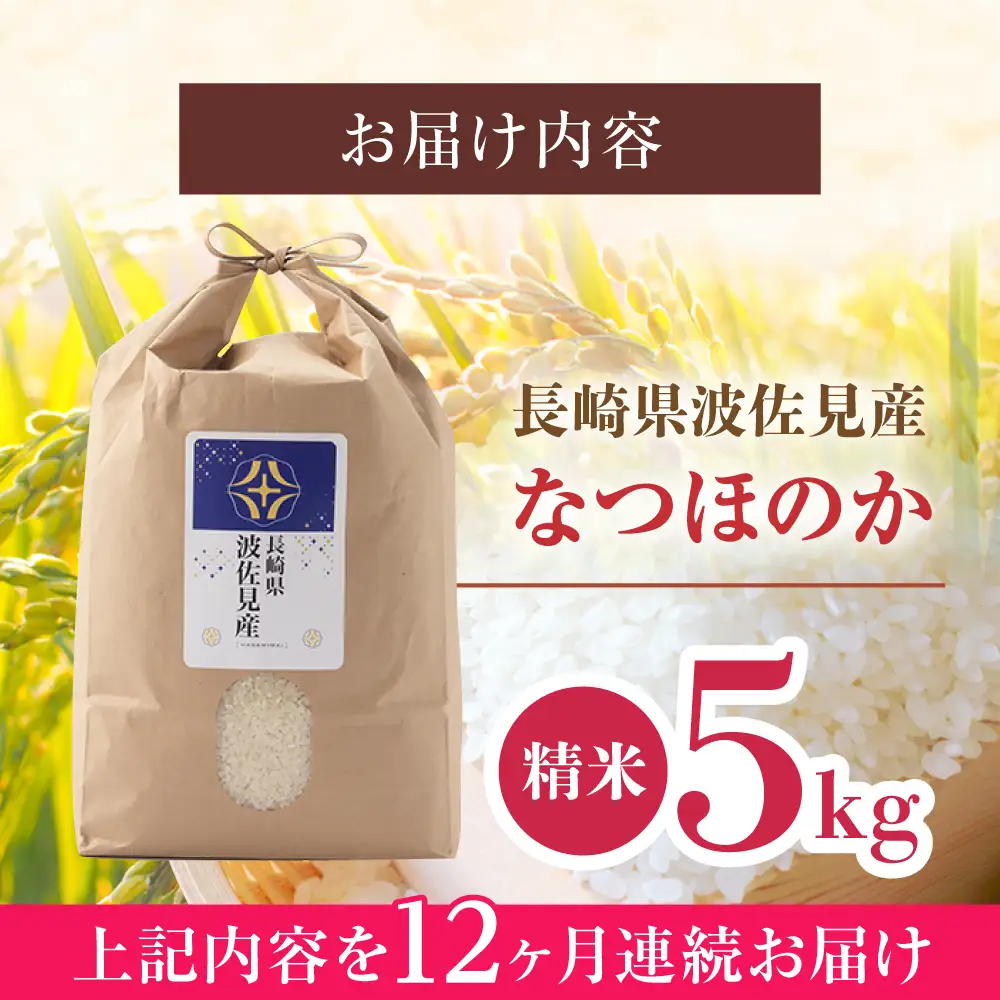【令和6年度米】【全12回定期便】なつほのか 白米 5kg×12回 計60kg  波佐見町産【冨永米穀店】 [ZF12]