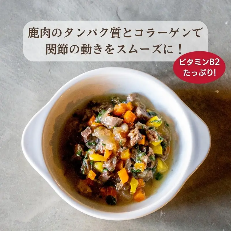 【国産ドッグフード】	[無添加ウェットドッグフード] 関節ケアタイプ (5パック)野菜と鹿肉ドッグフード　ウェットドッグフード／無添加／ペットケア／ペットフード／国産／犬／犬のエサ／餌／シニア犬