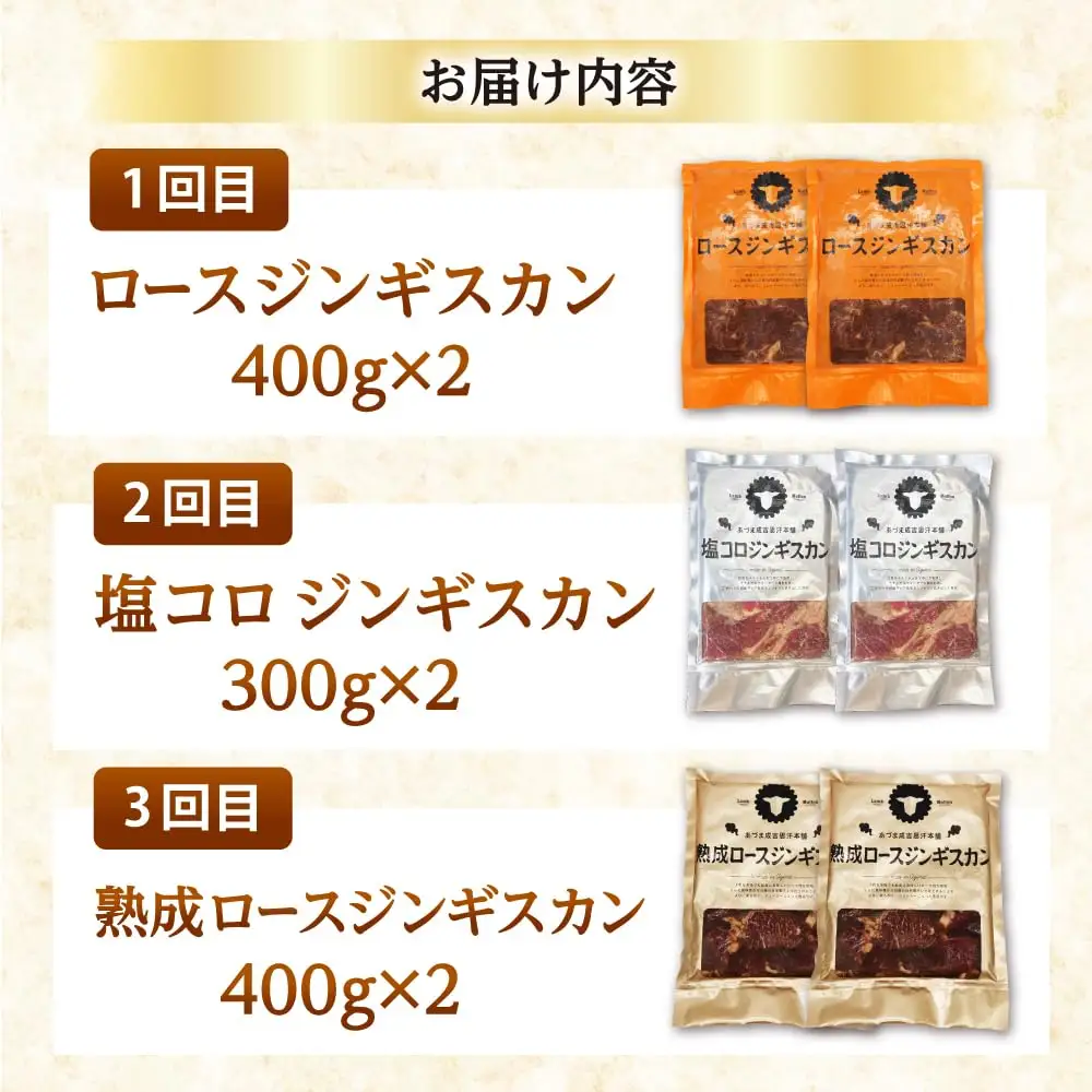 【全3回定期便】あづまジンギスカン 月替りバラエティ 定期便【有限会社市原精肉店】 BBQ 焼き肉 ご当地グルメ 北海道 毎月 連続 [AXAA015]