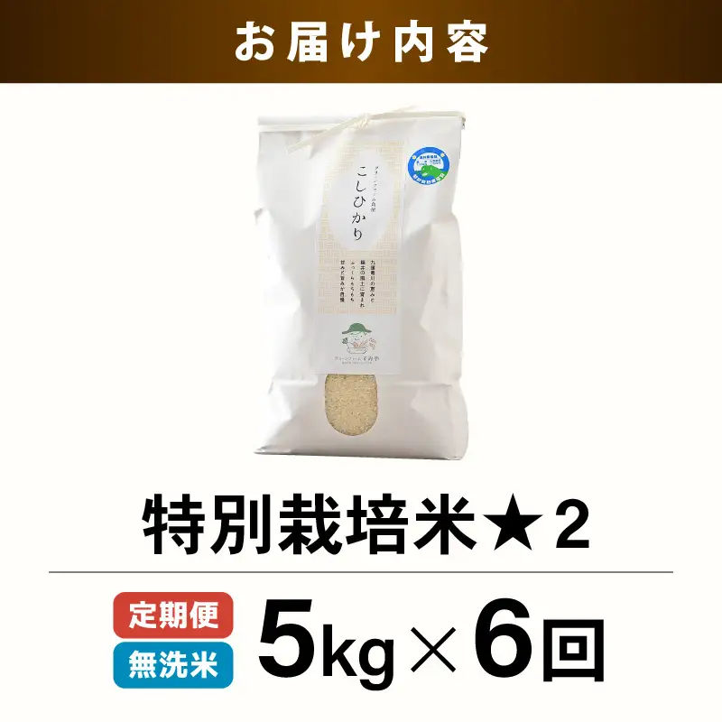 【先行予約】【令和8年産】《定期便6回》特別栽培米 コシヒカリ 5kg × 6回 （計30kg） 無洗米 低農薬 / 北陸 福井県産 あわら市 ブランド米 白米 お米 コメ 特栽米 ※2026年10月上旬以降順次発送予定 [aw056-f001]