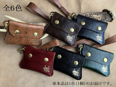 鹿革の小銭入れ ストラップ付【ロゴ入り 黒】【R00685】