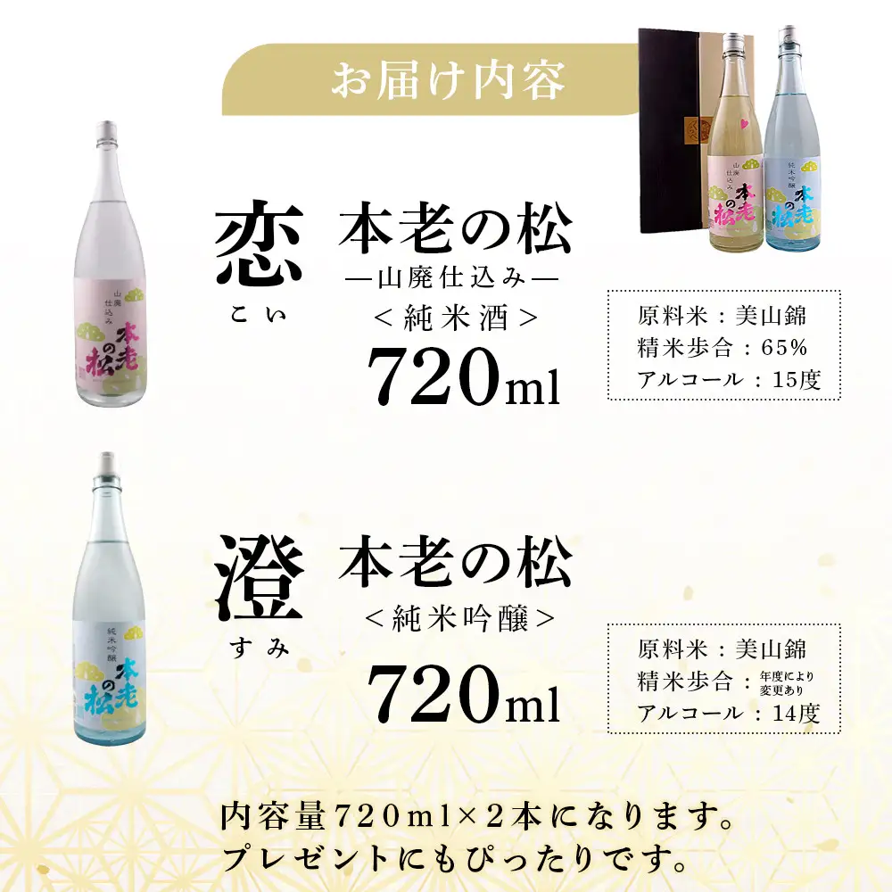 本老の松（もとおいのまつ）　恋澄酔い比べセット 純米吟醸酒 お酒 日本酒 純米酒 |  日本酒 酒 人気 おすすめ ギフト プレゼント 送料無料 長野県 長野市 信州 信濃 ふるさと納税