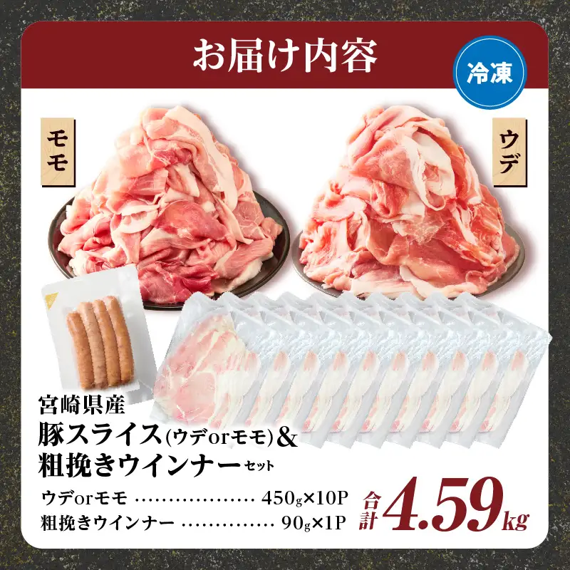 【ふるなびWEEK対象】【14営業日以内発送】≪訳あり≫宮崎県産豚スライス(ウデorモモ)&粗挽きウインナーセット合計4.59kg 肉 豚 豚肉 おかず 国産_T030-2076-14E-F
