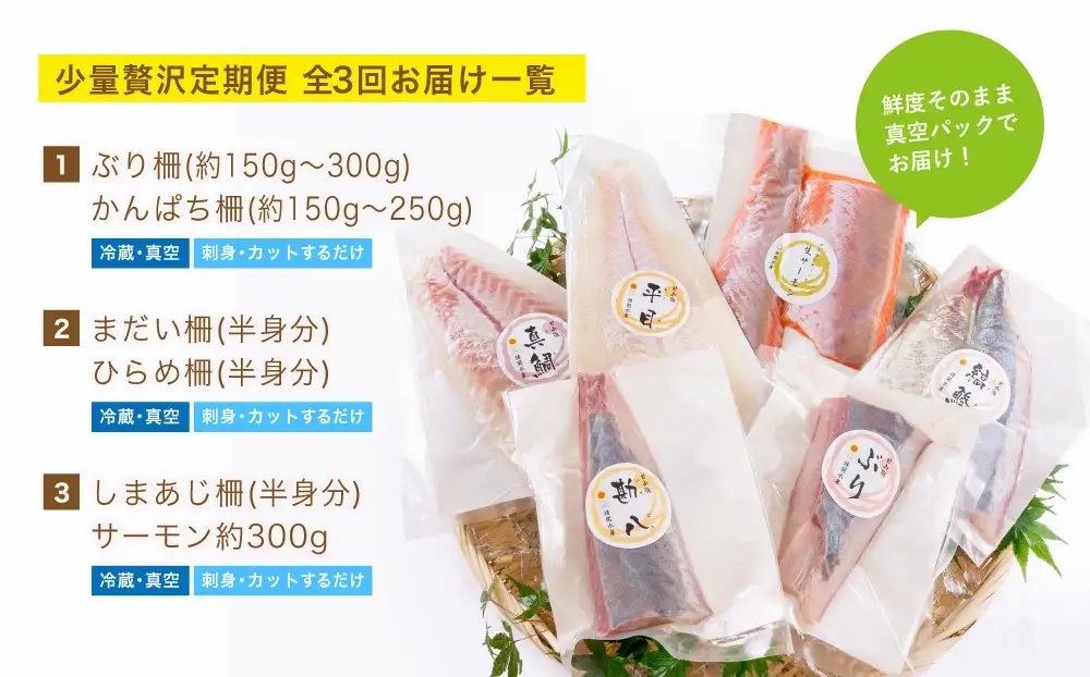 【北海道・離島配送不可】＜定期便・全3回(連続)＞旬の鮮魚(3ヶ月コース)刺身 柵 【UZ-02】【請関水産】