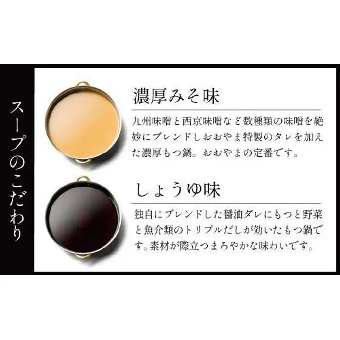 【定期便4ヶ月】福岡売上No1 博多もつ鍋おおやま もつ鍋みそ・しょうゆ (2人前)各2回お届け