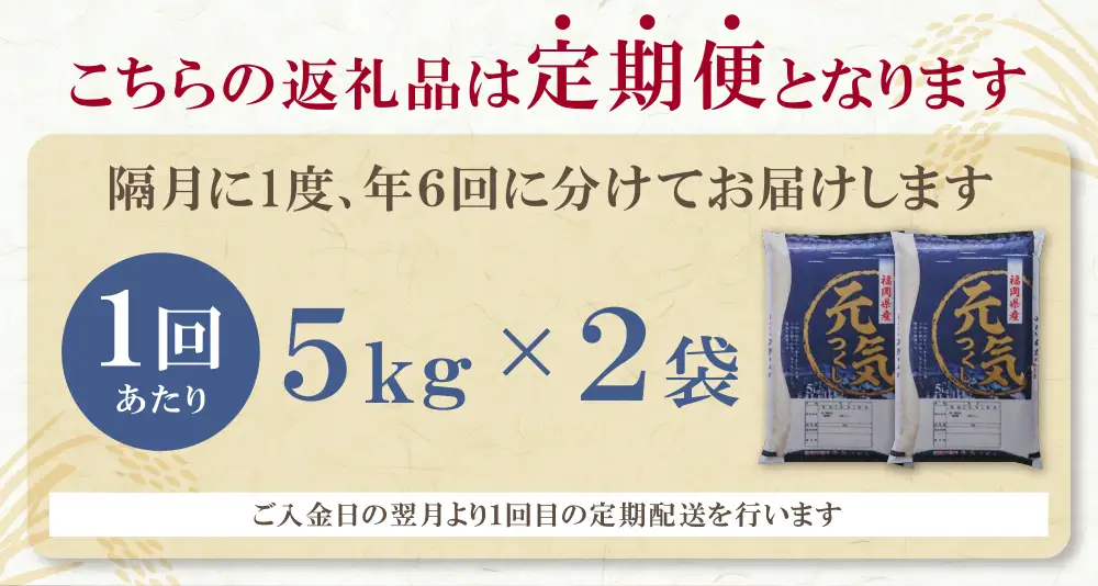 Z17-82 研ぐお米福岡県産・元気つくし10kg定期便(隔月・年6回)