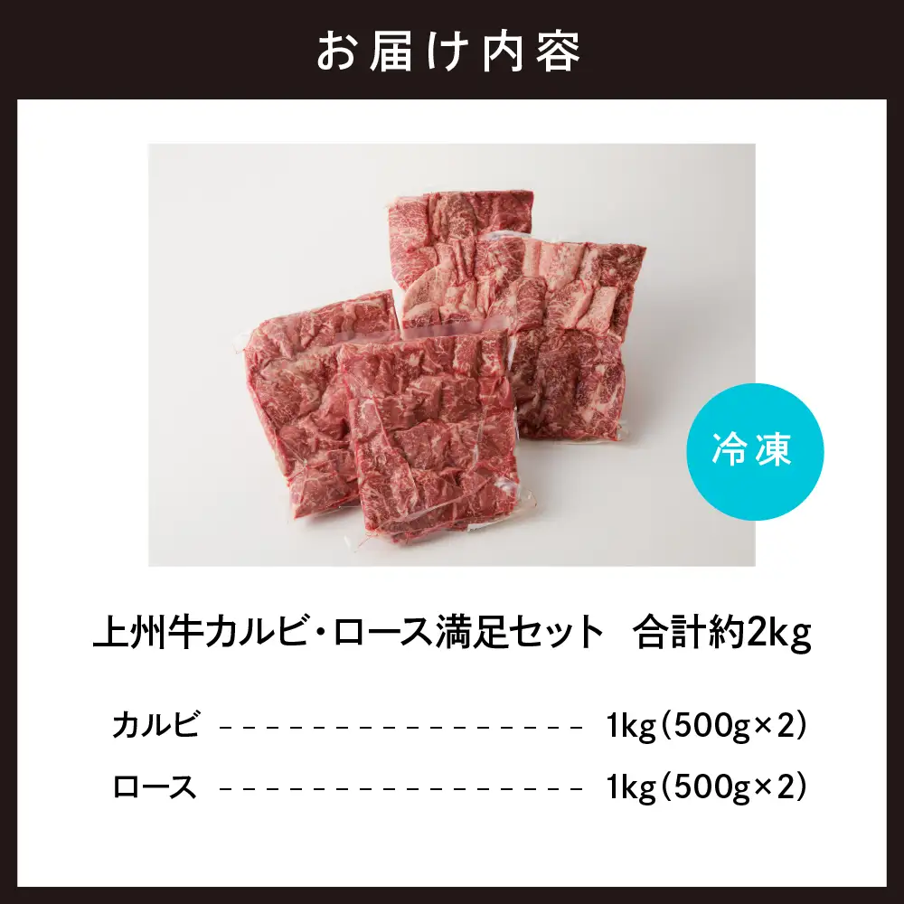 上州牛 カルビ ロース 満足 セット 約2kg (各500g×計4パック)   群馬 県 千代田町 ※沖縄・離島配送不可 