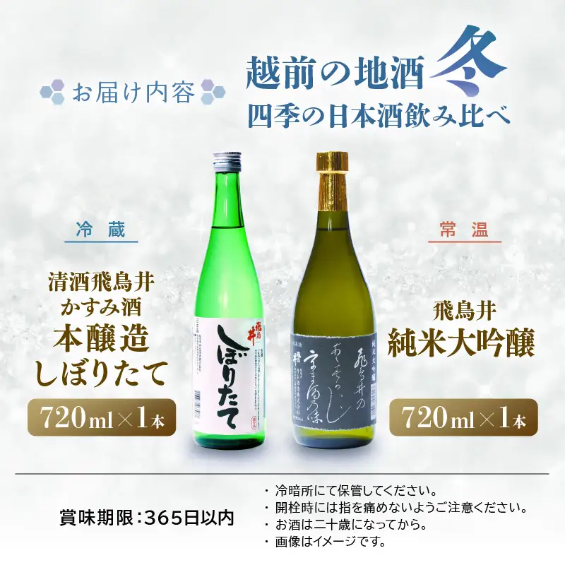 越前の地酒 冬 日本酒飲み比べ 720ml × 2本 江戸時代より創業 飛鳥井(あすかい)【2026年12月～2027年2月順次発送】 [e19-a020]